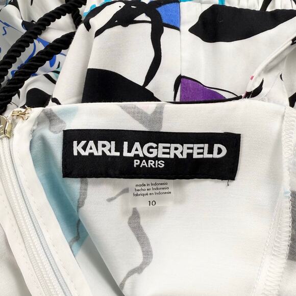 Karl Lagerfield Women's Artsy Maximalist Midi Dress Size 10 White Rainbow - Picture 3 of 16